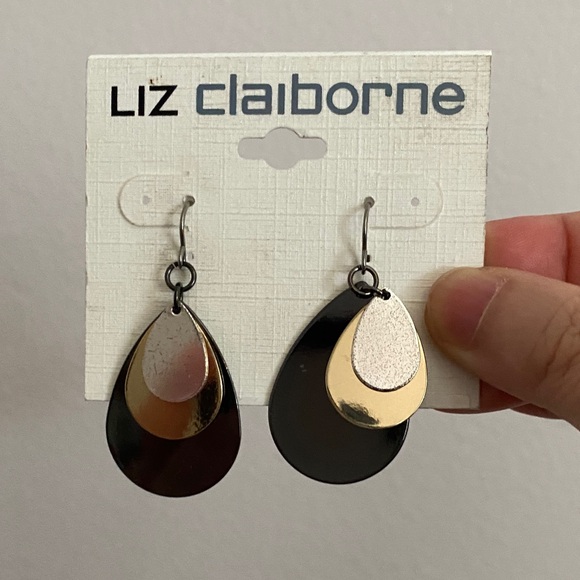 Liz Claiborne Jewelry - Liz Claiborne Black and Gold Layered Earrings